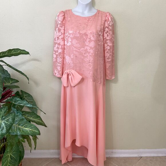 Vintage Pink Beaded Formal Evening Gown Maxi Dress women’s plus size 18/L - Picture 1 of 10